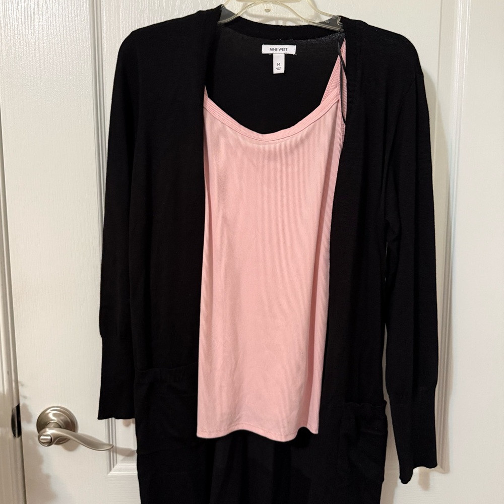 Nine West Black Cardigan with Light Pink Tank
